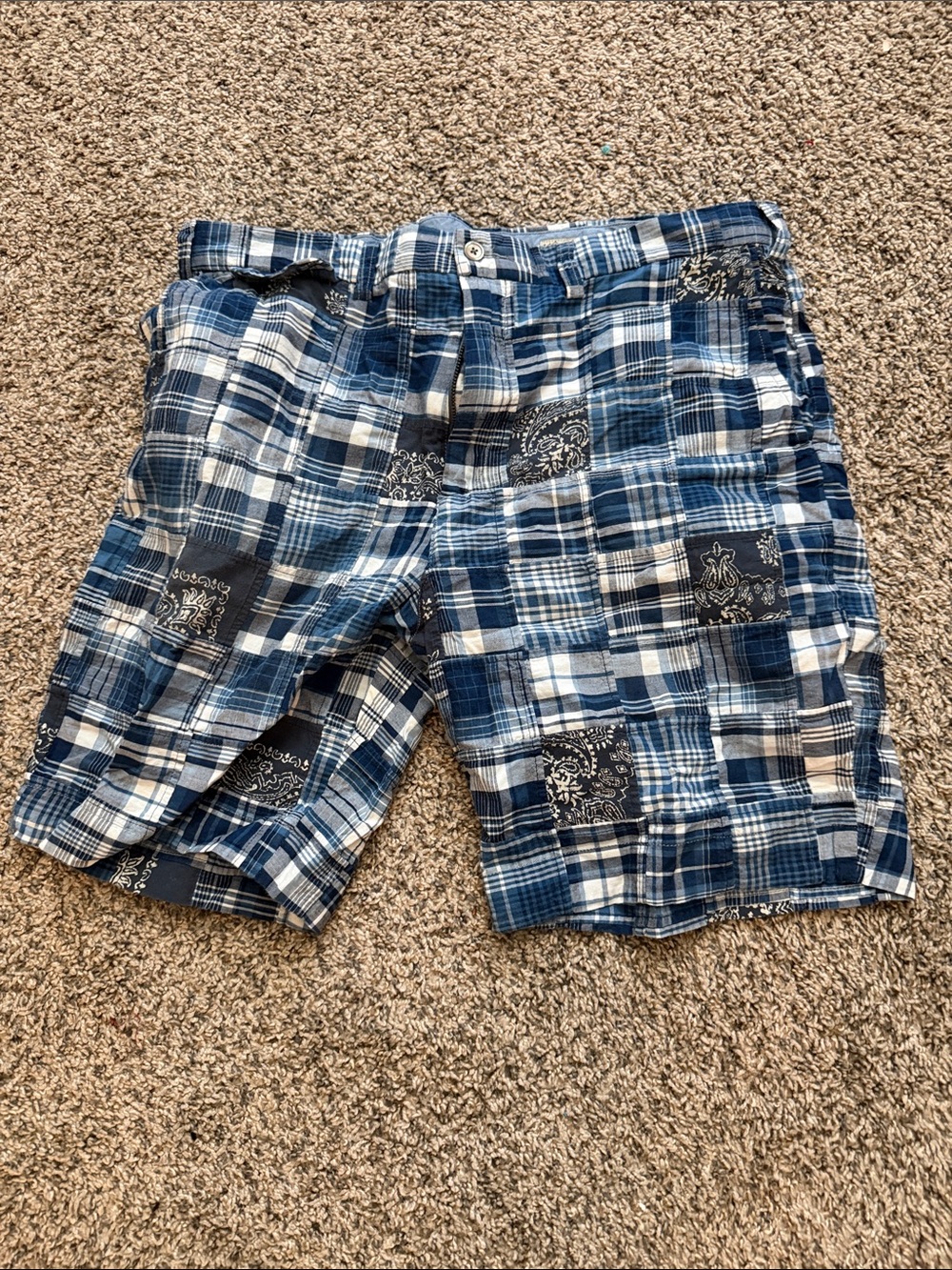 Polo by Ralph Lauren Blue and White Plaid Patchwork Men’s Shorts